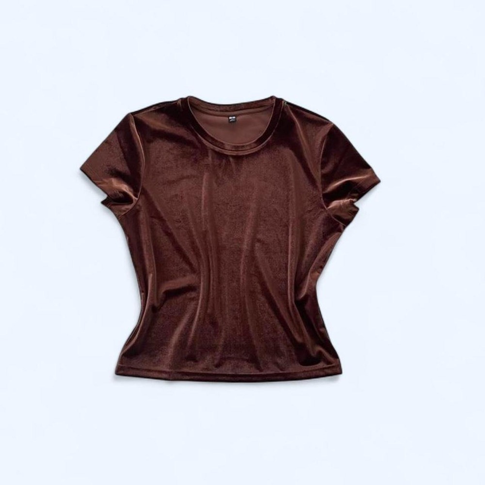 Brown velvet crewneck top size M by Uniqlo